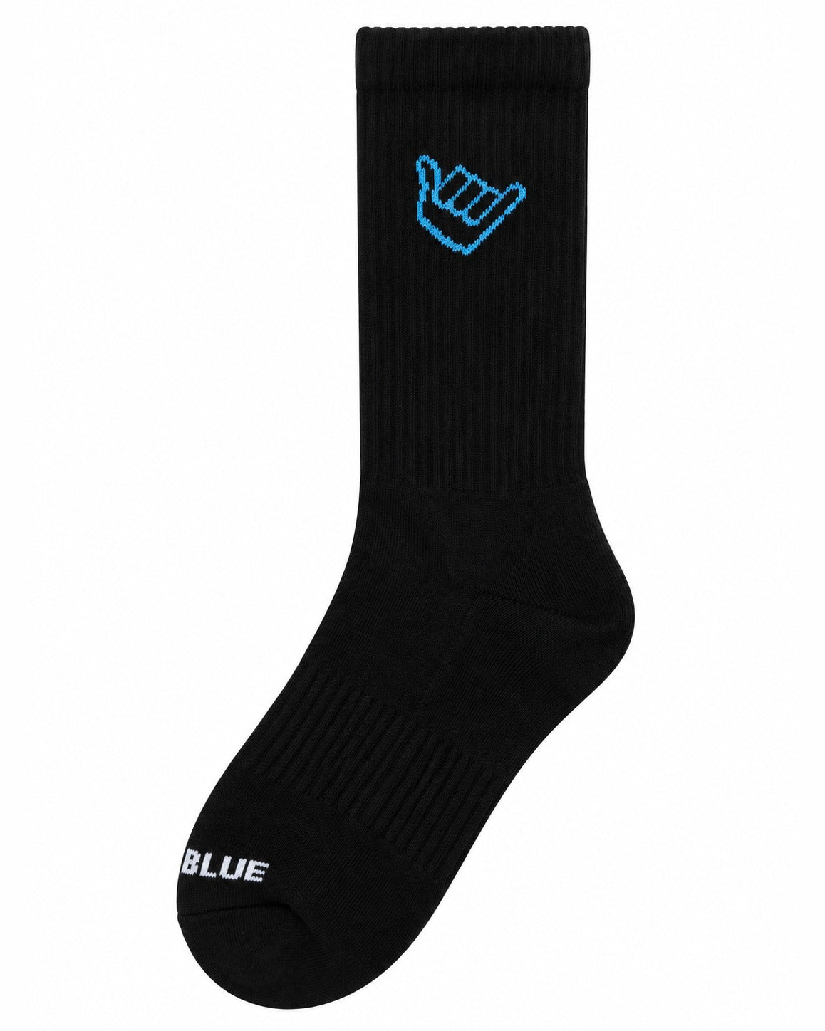 Black Skyblue crew sock with sky blue shaka
