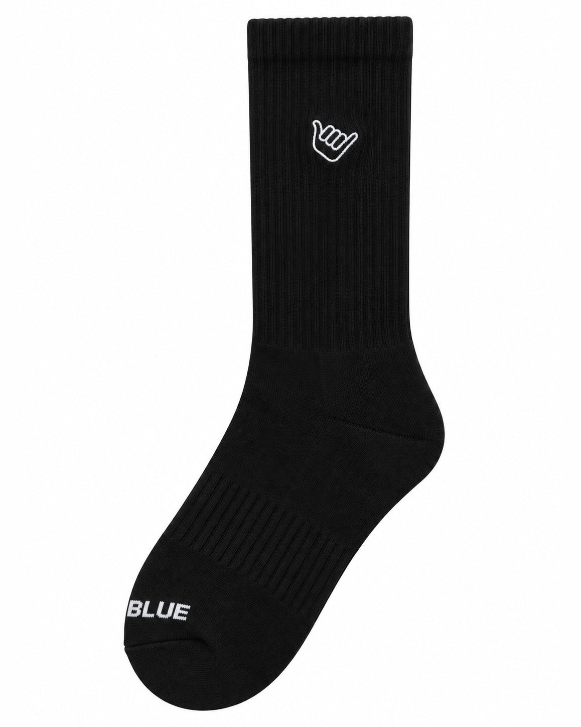 Black Skyblue crew sock with small white shaka