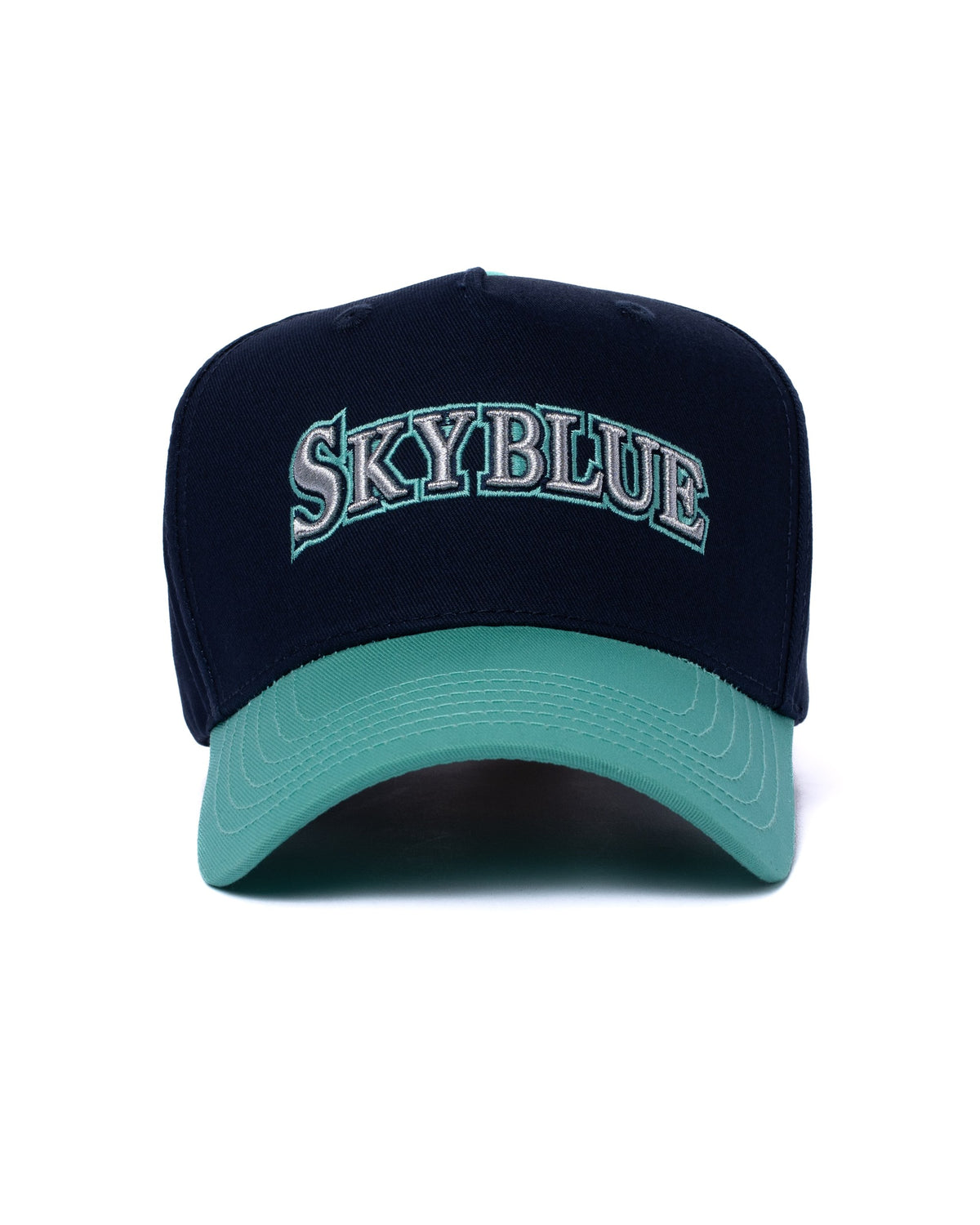 Navy and teal Skyblue wordmark snapback