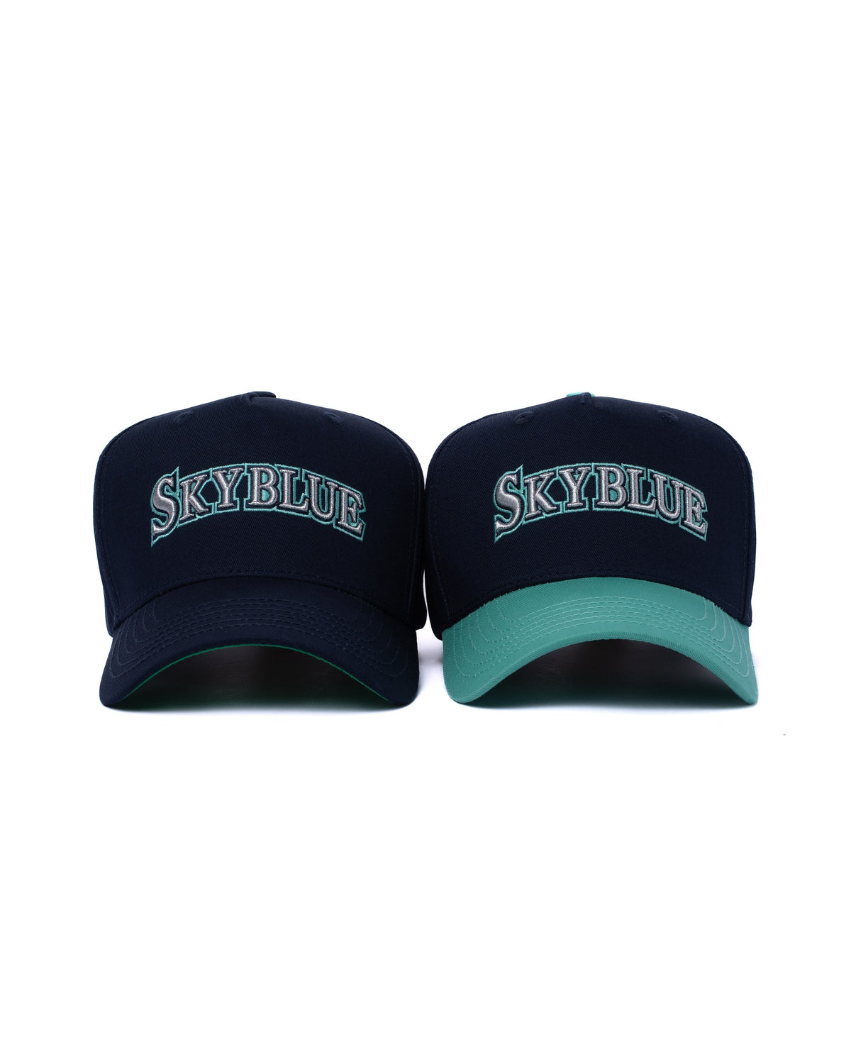 Navy and teal Skyblue wordmark snapback