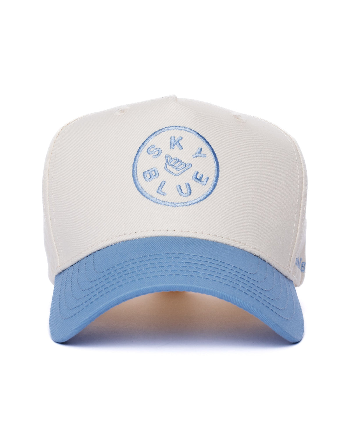 Cream and sky blue Skyblue snapback with shaka badge