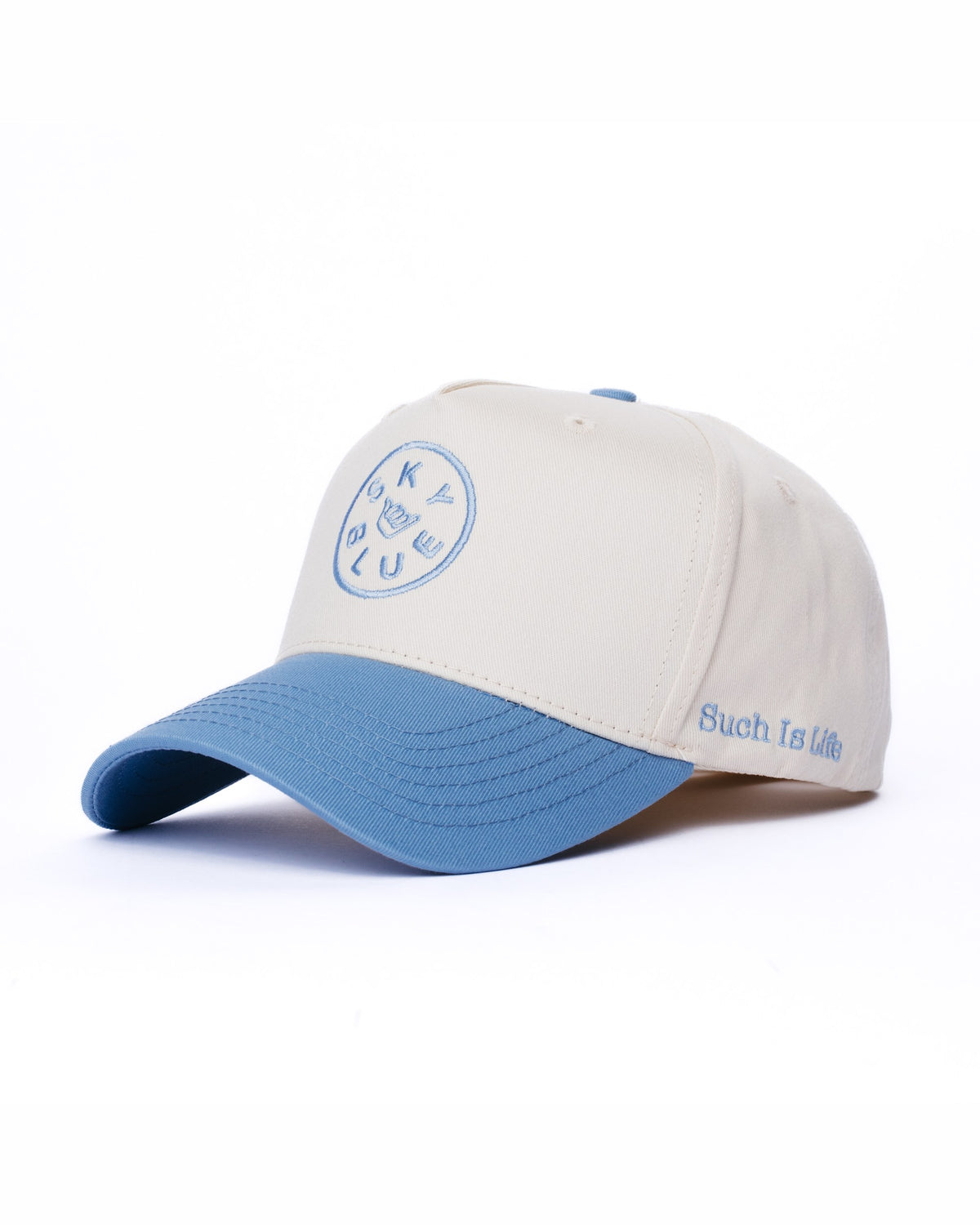 Cream and sky blue Skyblue snapback with shaka badge