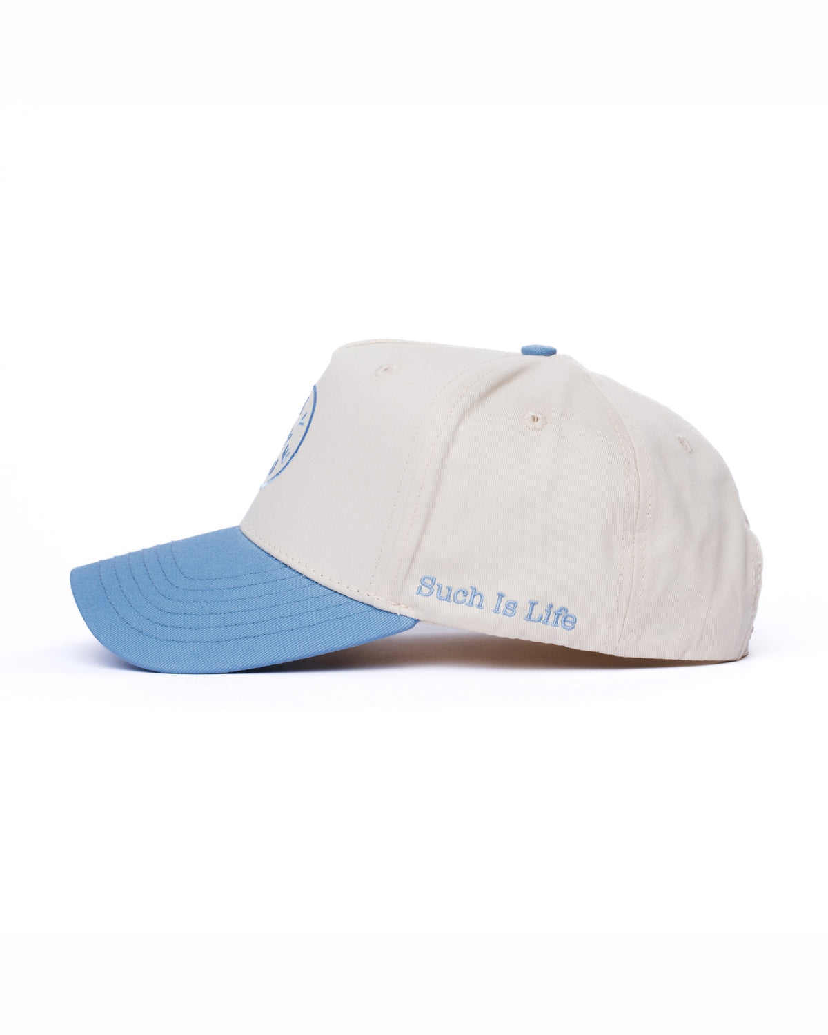 Cream and sky blue Skyblue snapback with shaka badge