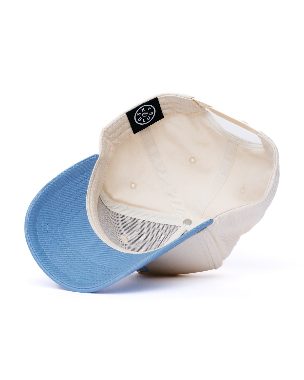 Cream and sky blue Skyblue snapback with shaka badge