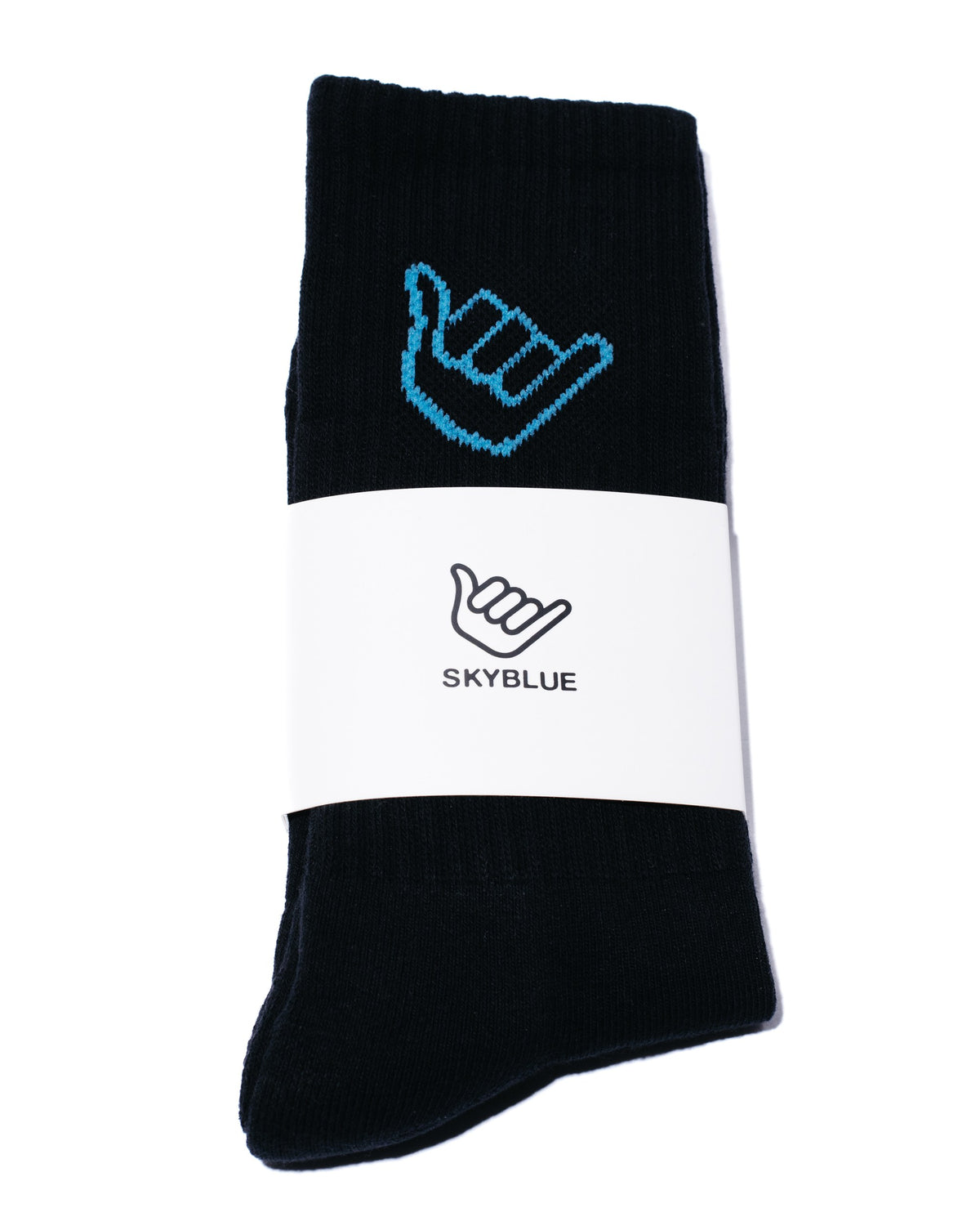 Black Skyblue crew sock with sky blue shaka