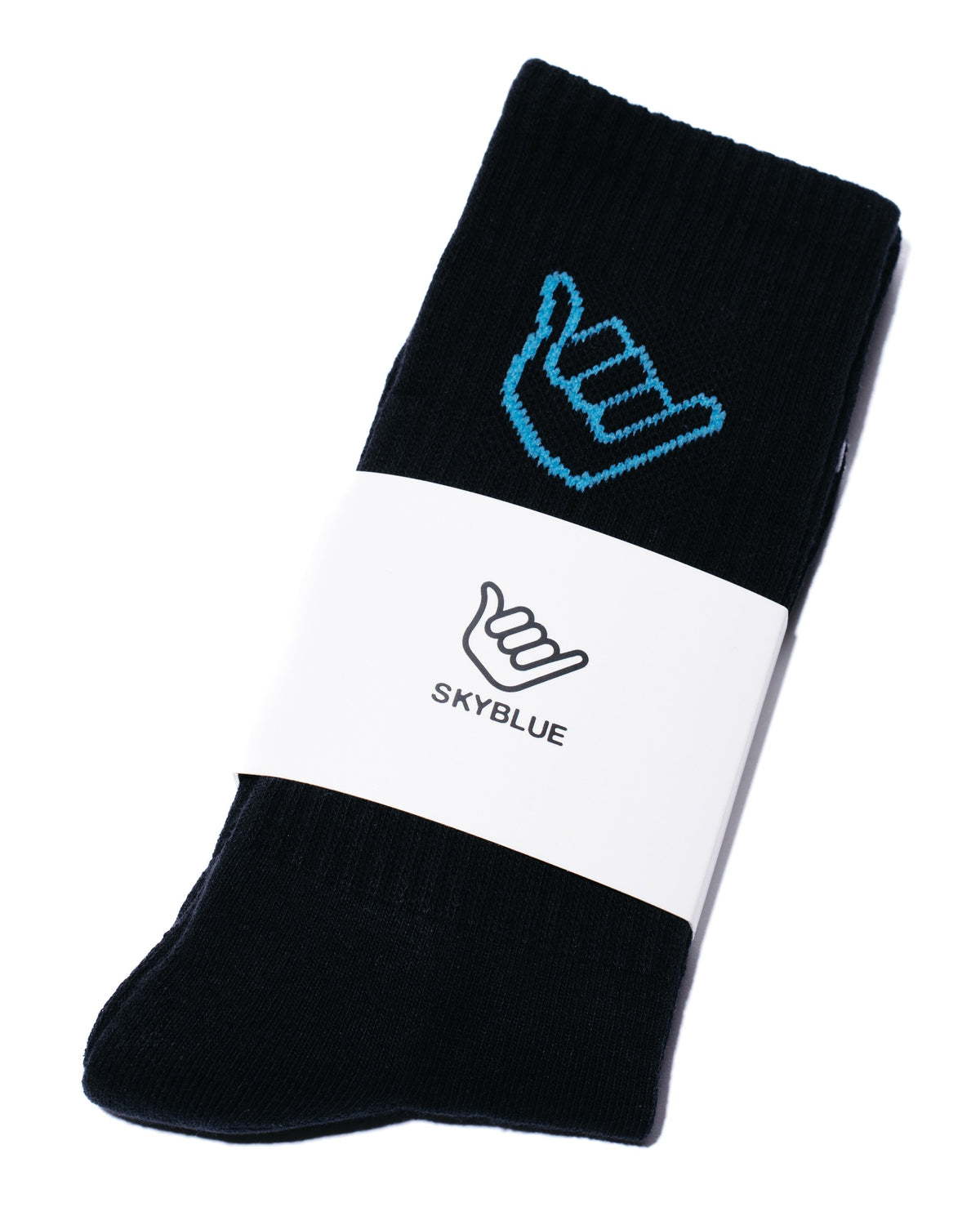 Black Skyblue crew sock with sky blue shaka