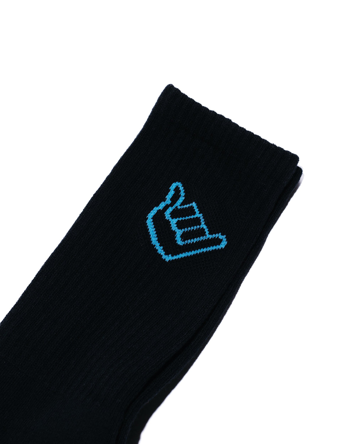 Black Skyblue crew sock with sky blue shaka