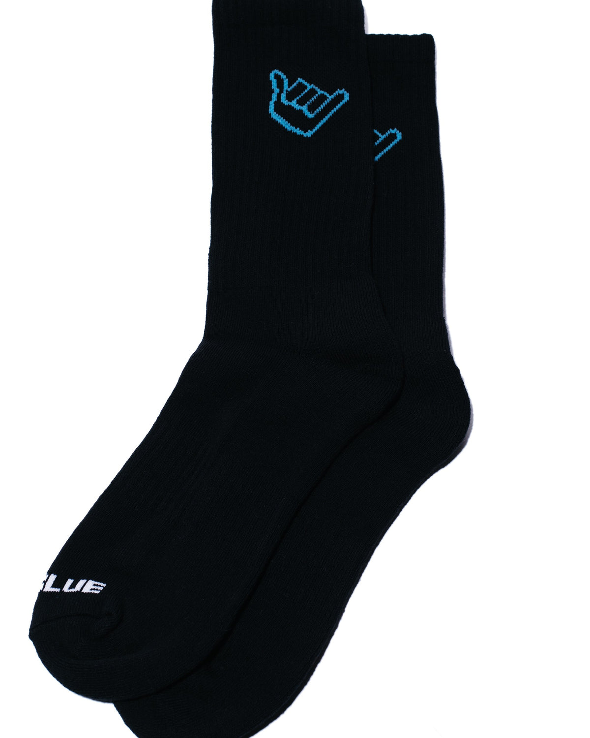 Black Skyblue crew sock with sky blue shaka